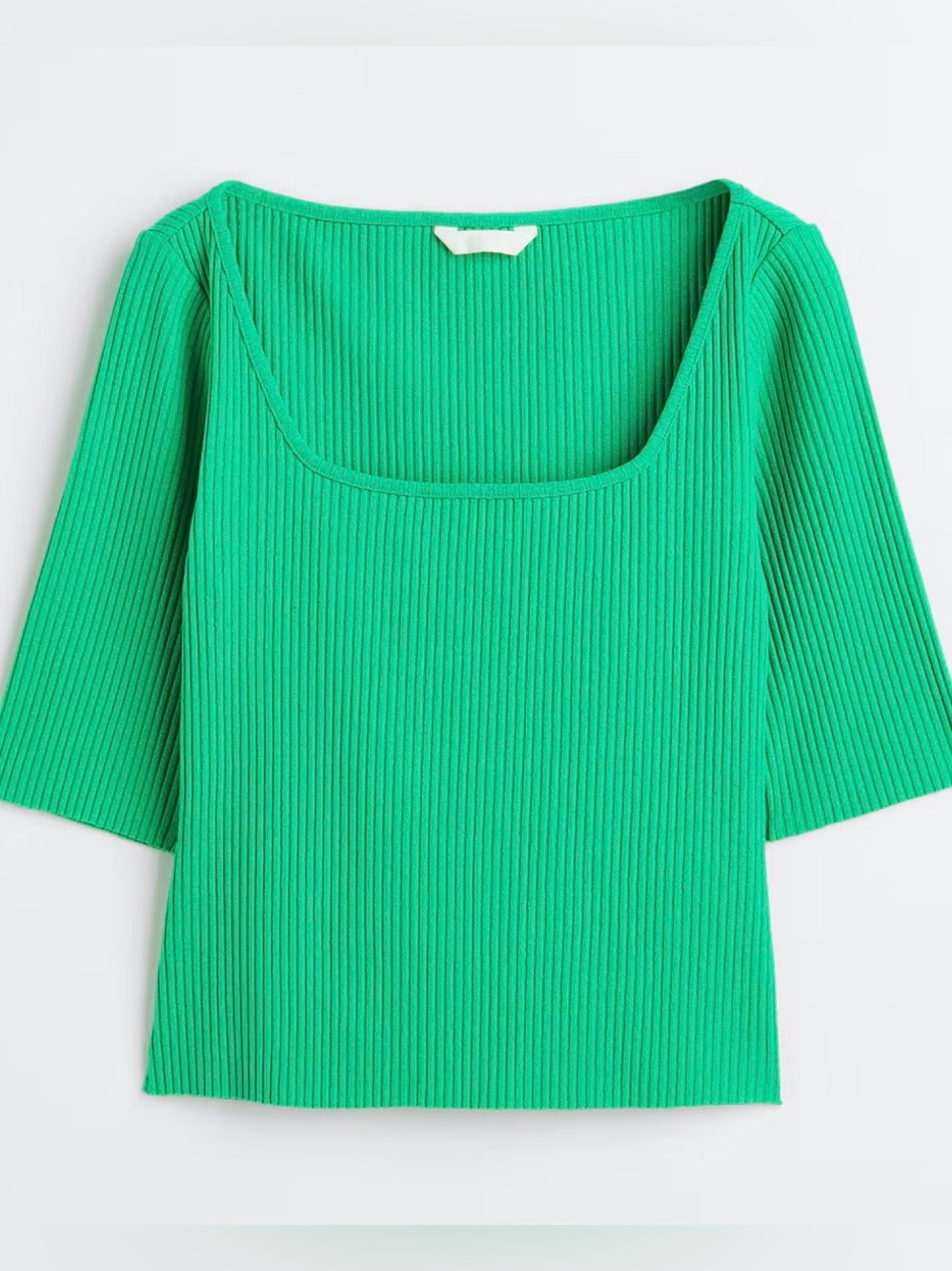 H&M Green Ribbed Knit Square Neck Short Sleeve Top Women’s Large Stretch